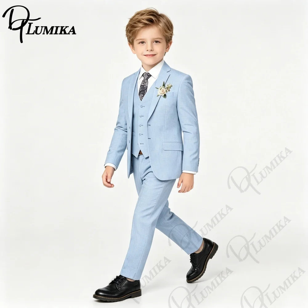 Handsome Linen Boys Suit 4-Piece Set with Floral Bow Tie 2026 Classic Formal Blazer Vest Pants for Ring Bearer Wedding Party CB DROPSHIPPING