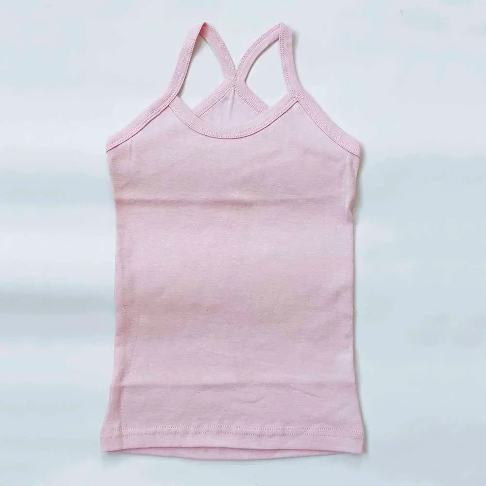Summer Cotton Girls Vest Sleeveless Solid Color T-shirts Tees Kids Children Tops Baby Girl Casual Clothes Tshirt 2-12 Years CB DROPSHIPPING