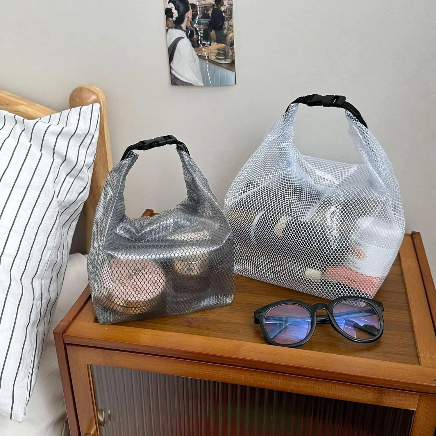 1PC Waterproof Mesh Cosmetic Bag for Travel, Gym, Bathroom, Quick-Dry Toiletry Organizer with Handle Portable Makeup Pouch CB DROPSHIPPING