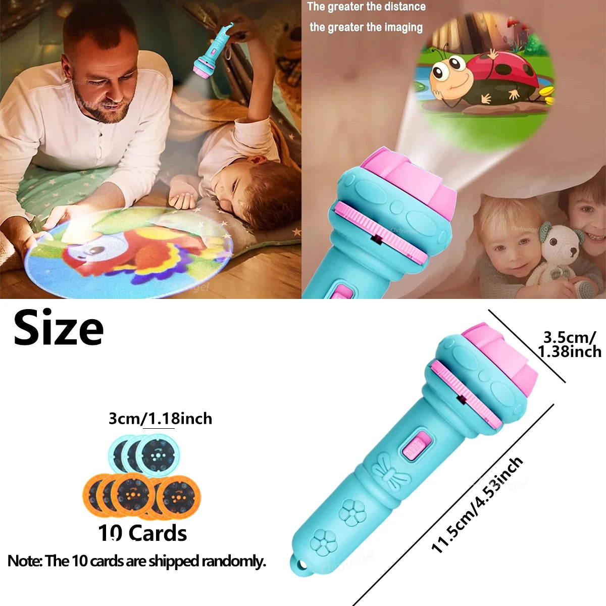 10 Cards Cartoon Projection Flashlight 80 Patterns Creative Children Flashlight Toy Projector Baby Toys Bedtime Story Book Toy CB DROPSHIPPING