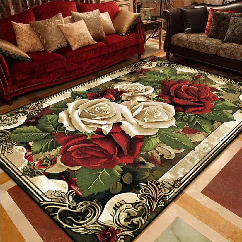 European Luxury Living Room Decoration Carpets Gorgeous Bedroom Sofa Side Large Area Rugs Cloakroom Non-slip Floor Mats Washable