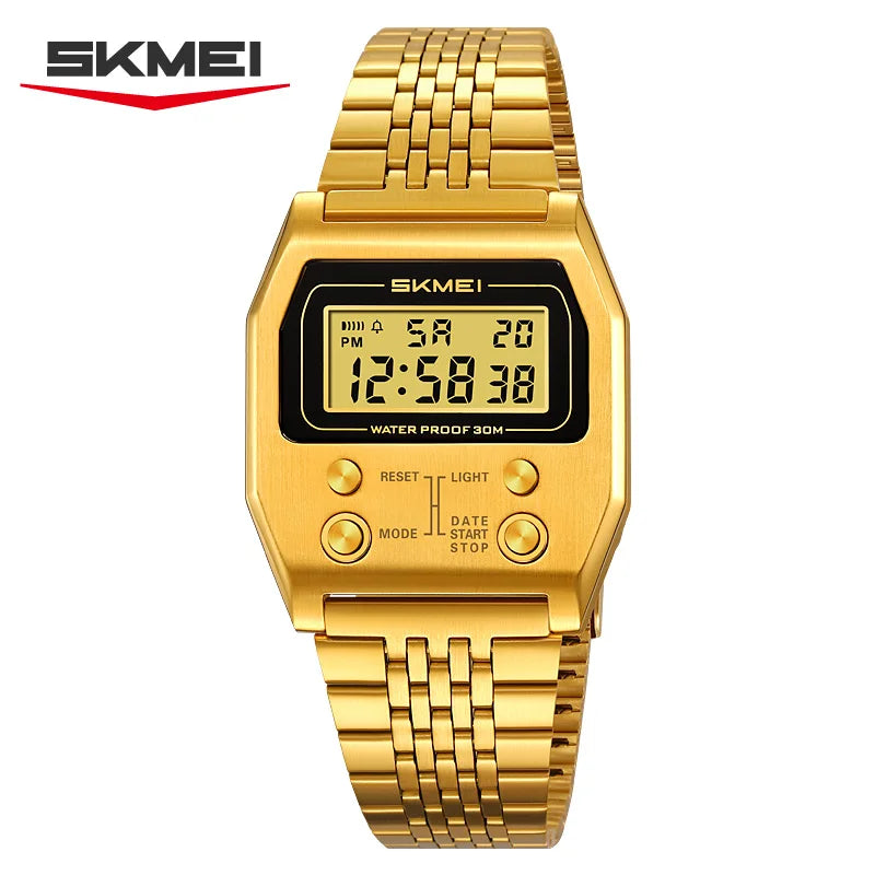 SKMEI 2460 Mens Wristwatches Stainless Steel Sport Luxury Retro LED Electronic Waterproof Digital Watch for Men Reloj Hombre CB DROPSHIPPING