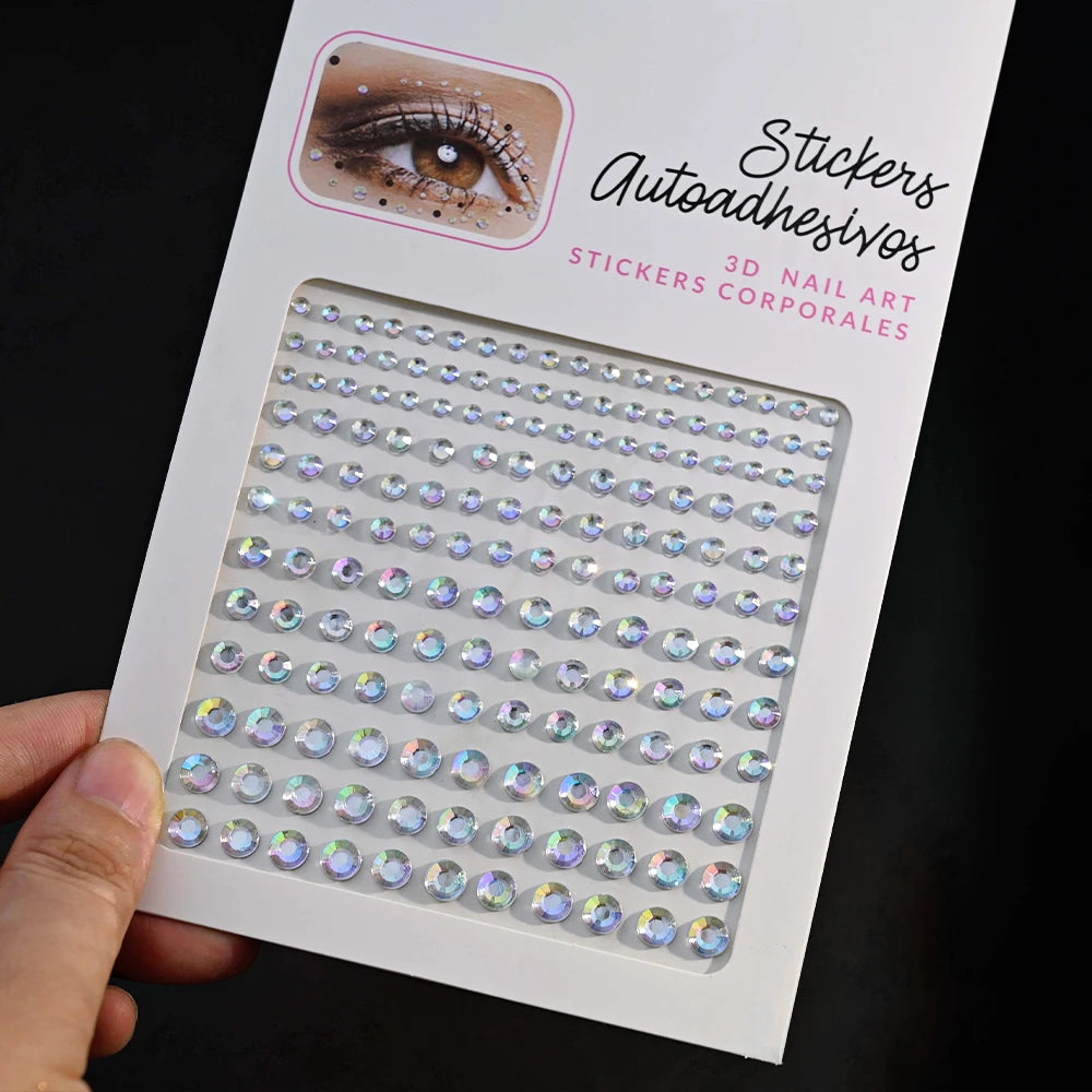1pc 3D Y3K Silver Aurora Moon Star Face Gems Jewels Rhinestone Stickers Self Adhesive Crystal Makeup Diamonds Tattoos Decoration