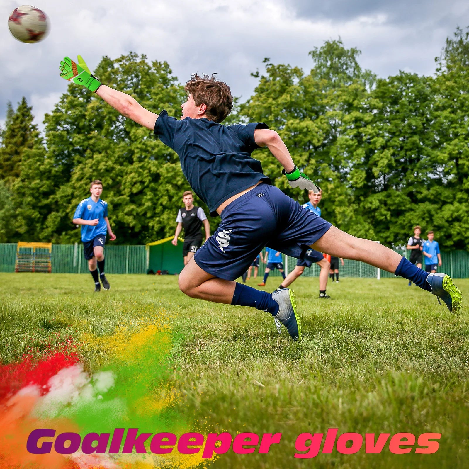 Sportout Kids Goalkeeper Gloves, Soccer Gloves with Double Wrist Protection and Non-Slip Wear Resistant Latex Material CB DROPSHIPPING
