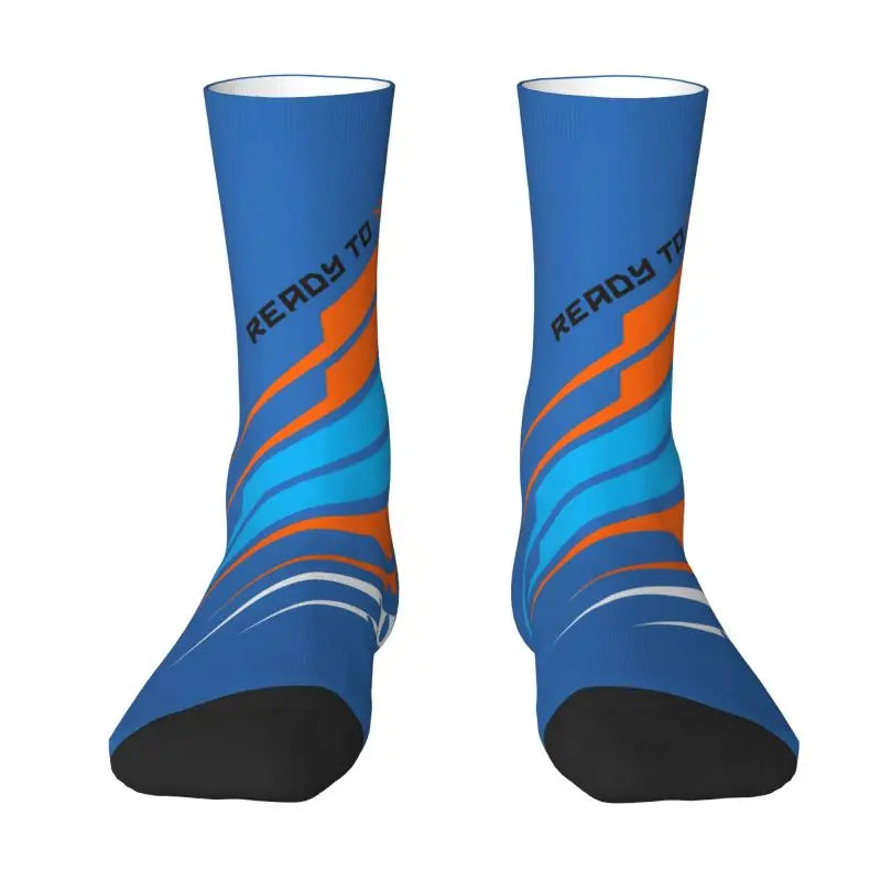Custom Ready To Race Logo Crew Socks Unisex Cool 3D Print Racing Sport Motorcycle Rider Dress Socks