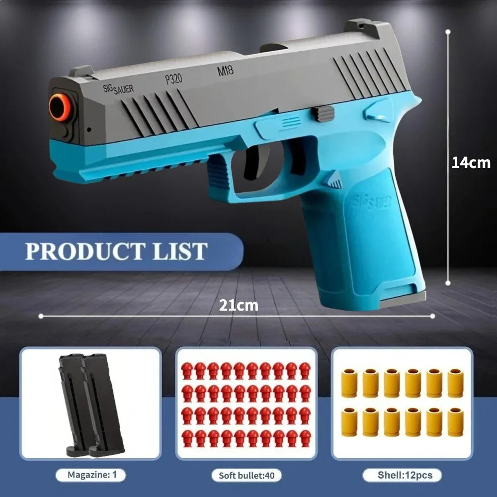 P320 Shell Throwing Continuous Firing Blowback Soft Bullet Toy Gun Outdoor Sport Shooting Game Christmas Gift for Children