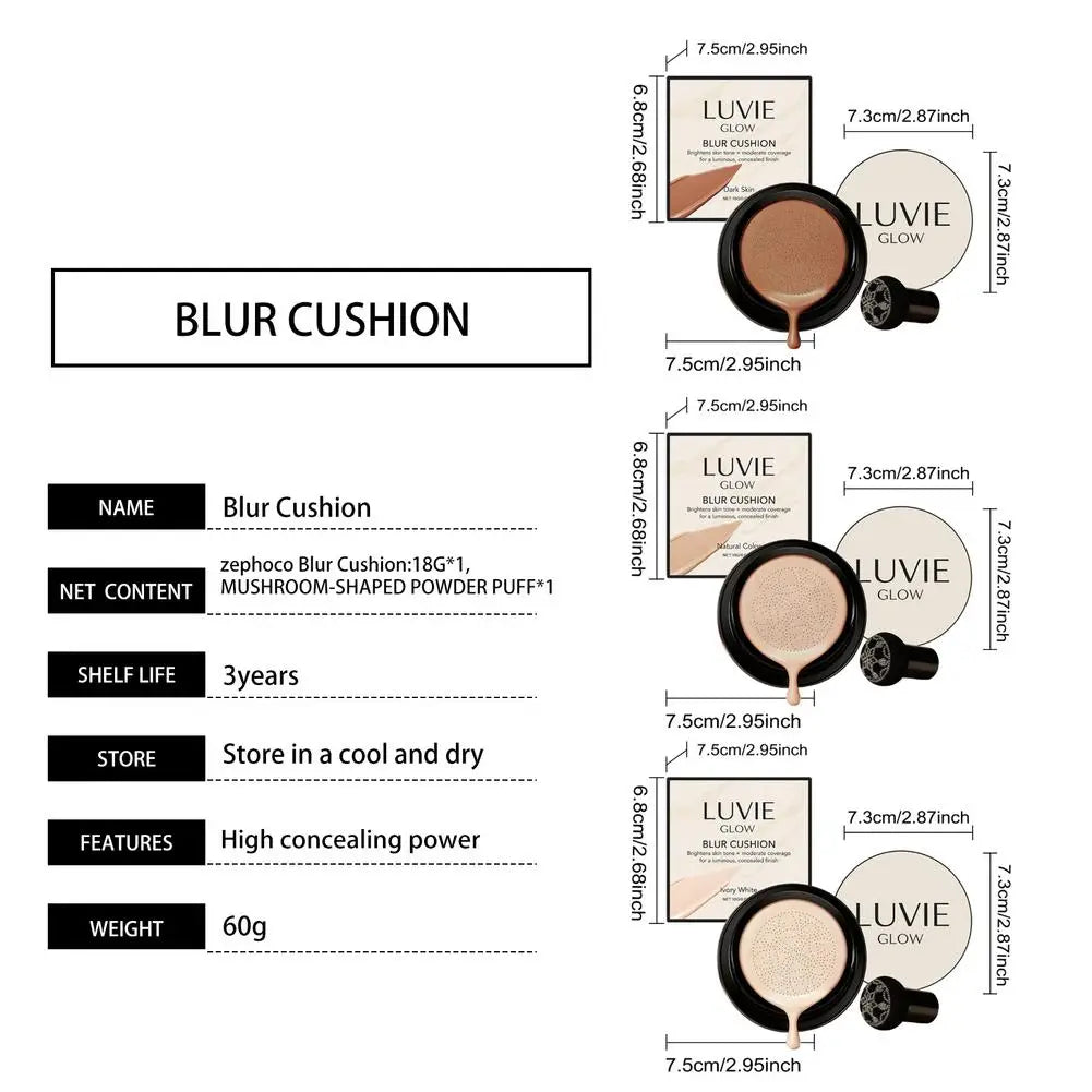 LUVIE GLOW Mushroom Head Air Cushion BB Cream Foundation Cream Face Concealer Moisturizing Waterproof Magic Foundation Makeup
