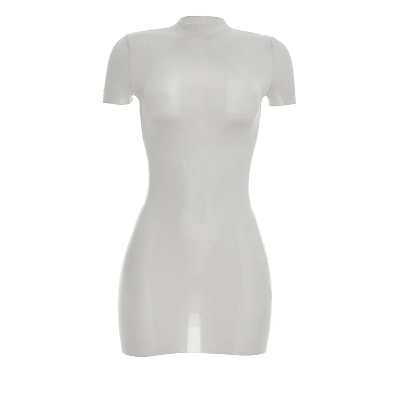 Weird Puss Wild See Through Dress Women Hottie Fashion Short Sleeve Stretch Skinny Coquette Midnight Street Party Club Bodycon