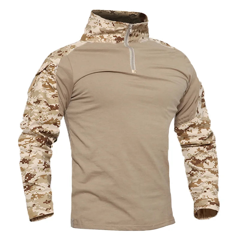 Outdoor Tactical Hiking T-Shirts Men Combat Military Army CP Camouflage Long Sleeve Hunting Climbing Shirt Cotton Sport Clothes