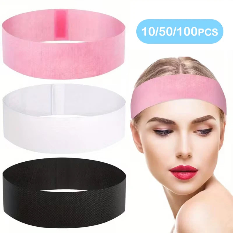 10/50/100pcs Disposable Headbands Spa Salon Facial Headband Black White Pink Elastic Adjustable Magic Tape Skincare Accessory