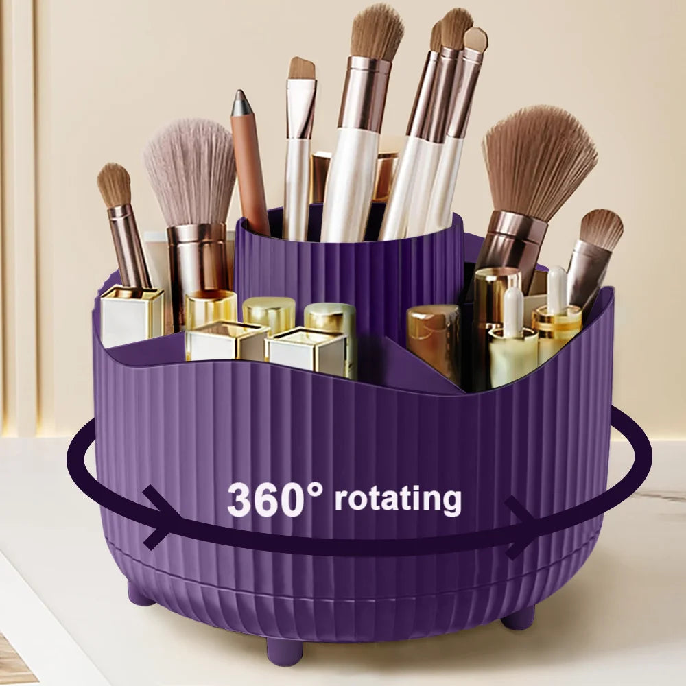 Rotating Makeup Organizer, Cosmetic Display Case with Brush Holder Perfume Tray, Storage Carousel for Vanity Bathroom Countertop CB DROPSHIPPING