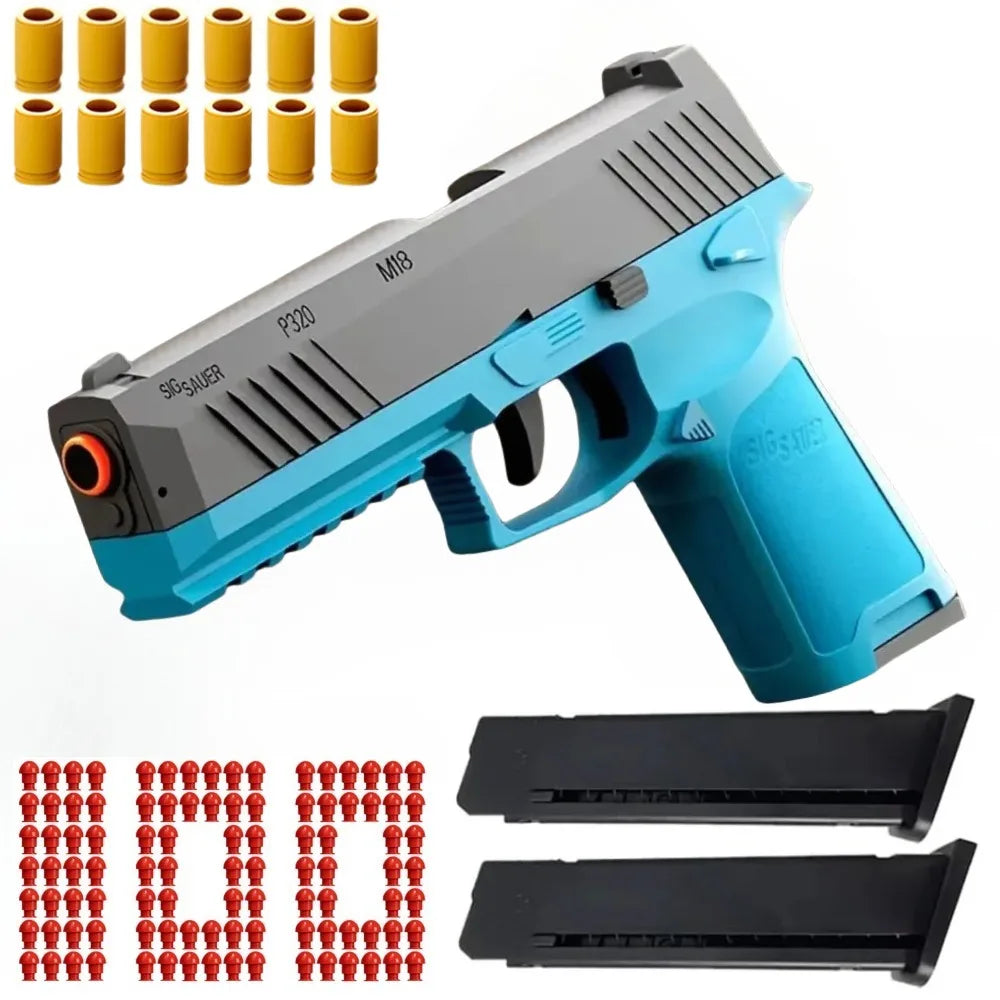 P320 Shell Throwing Continuous Firing Blowback Soft Bullet Toy Gun Outdoor Sport Shooting Game Christmas Gift for Children