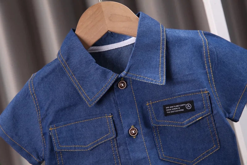 Summer Baby Boys Denim Clothes Suit Children Outfits Fashion Solid Shirt Shorts 2Pcs/Sets Toddler Casual Costume Kids Tracksuits CB DROPSHIPPING