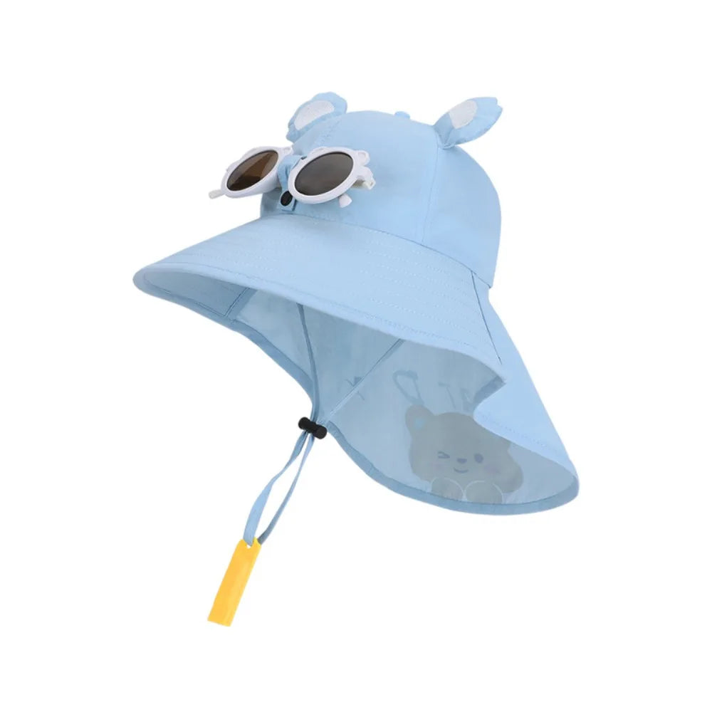 Big Brim Children's Sun Hat Sun Protection Extended Shawl Children Beach Cap Neck Cover Breathable Cartoon Fisherman Hat CB DROPSHIPPING