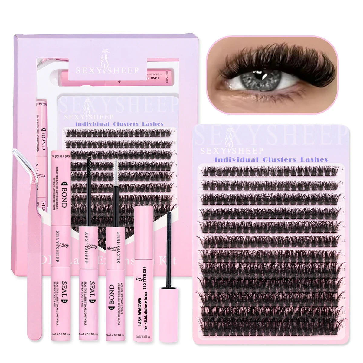 DIY Lash Extension Kit 8-16mm Mix Mink Soft Individual Lashes Cluster Natural Eyelash Extensions With Bond And Seal Makeup CB DROPSHIPPING