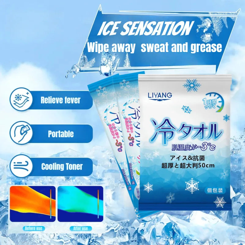 Extra Large Cooling Wet Wipes Instant Ice Cold Refreshing Summer Portable Oversized Sweat Wipes for Adult Sport Outdoor Driving