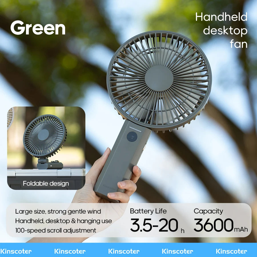 Portable Handheld Fan 3600mAh Multifunctional Desktop Folding Rechargeable Fan 100-Speed with LED Display for Outdoor Travel