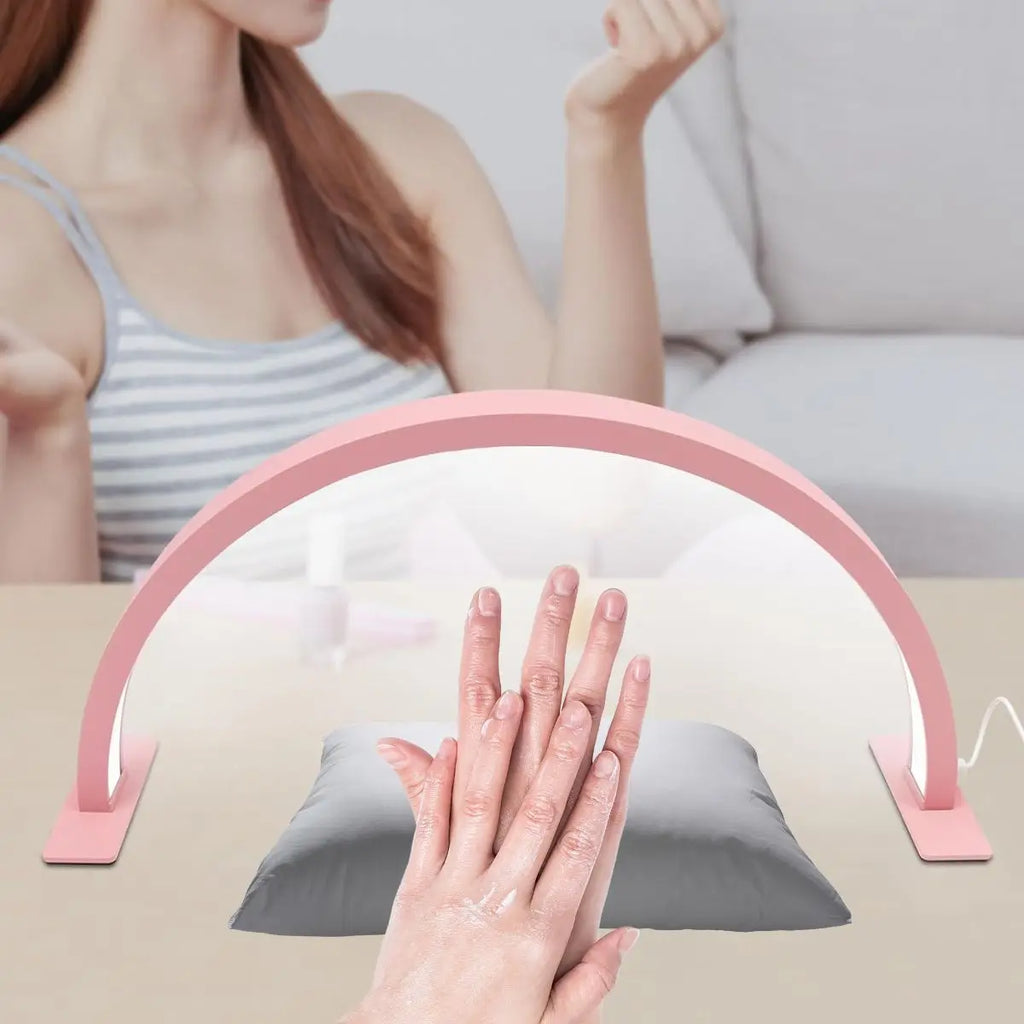 The 1pc crescent shaped nail lamp has adjustable brightness and color temperature, suitable for extending nails, eyelashes, and