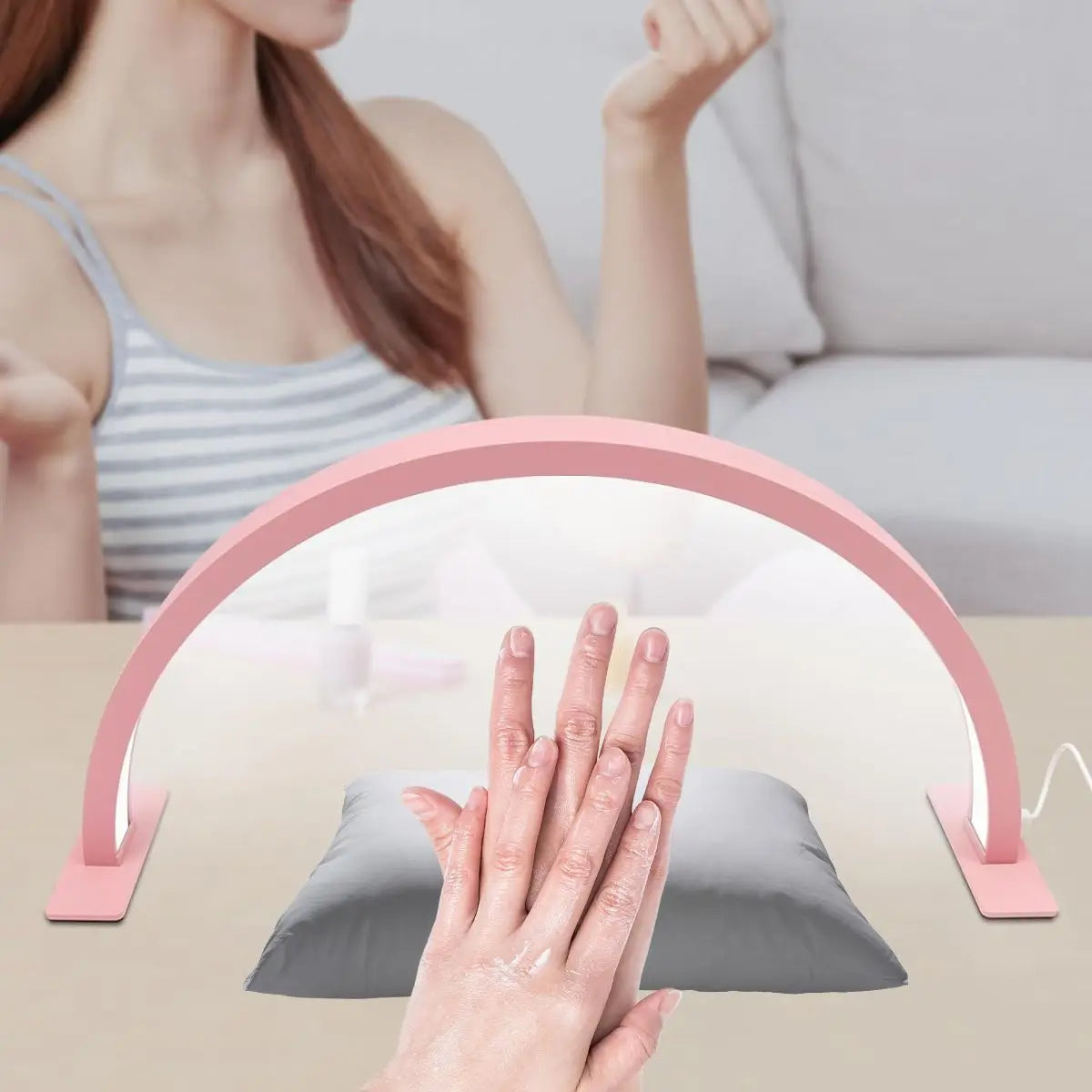 The 1pc crescent shaped nail lamp has adjustable brightness and color temperature, suitable for extending nails, eyelashes, and
