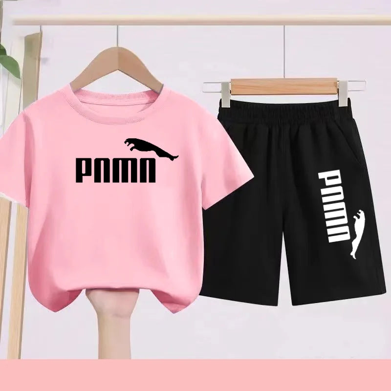 Summer 2 Piece Set 3-12 Age Children T-Shirt Letters Casual Short Sleeve+Shorts Boy Girl Comfortable Breathable Sportswear CB DROPSHIPPING