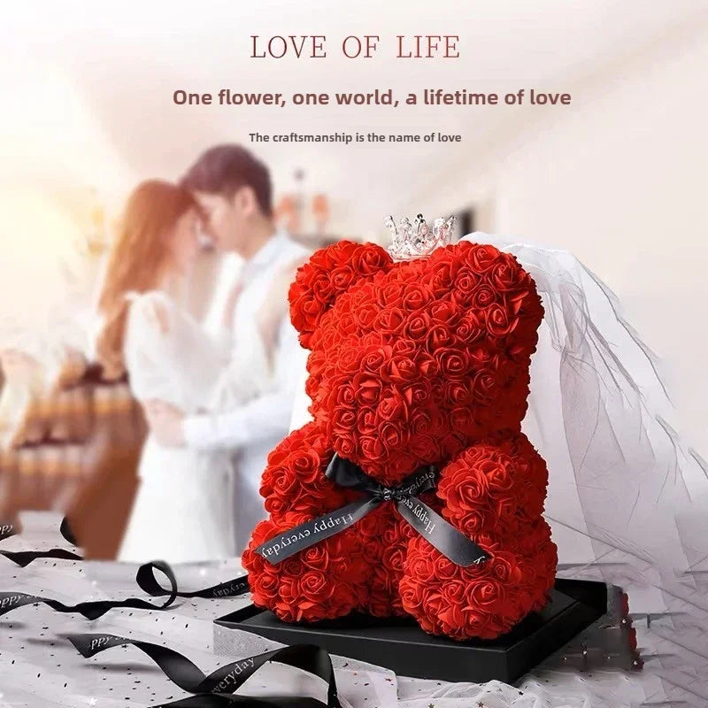 Artificial Rose Bear Flower Valentine's Day Gift Birthday Anniversary Gift with DIY Gift Box Packaging Wedding Decoration