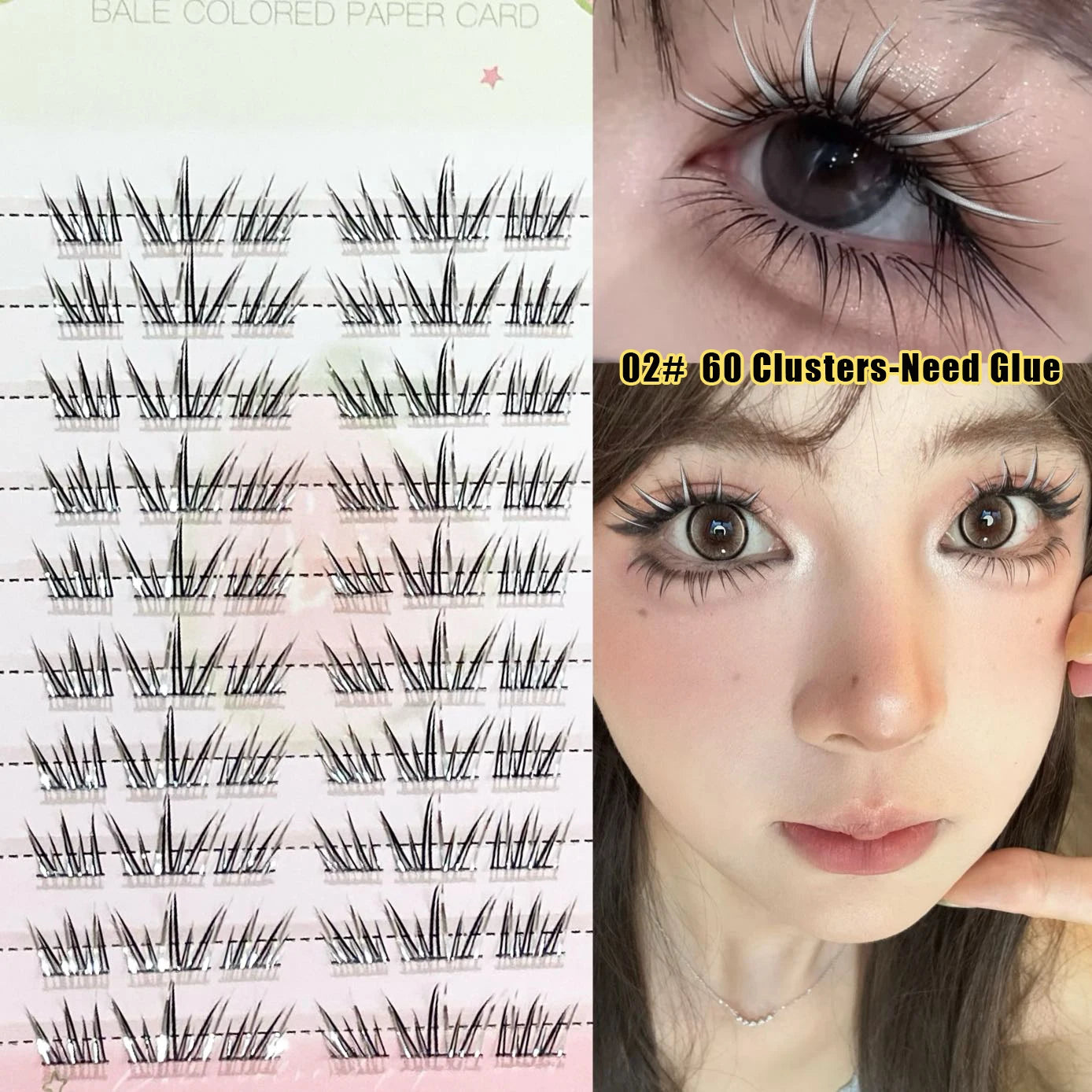 DIY Cluster Punk Silver Black Self-adhesive Glue Free False Eyelashes Segmented Thin Stems Halloween Makeup Girl Lashe Extension