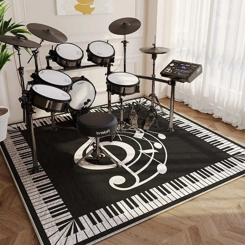Modern Living Room Rug Home Decor Fashion Luxury Drum Abstract Music Symbol Black White Plaid Large Area Bedroom Decor Rugs