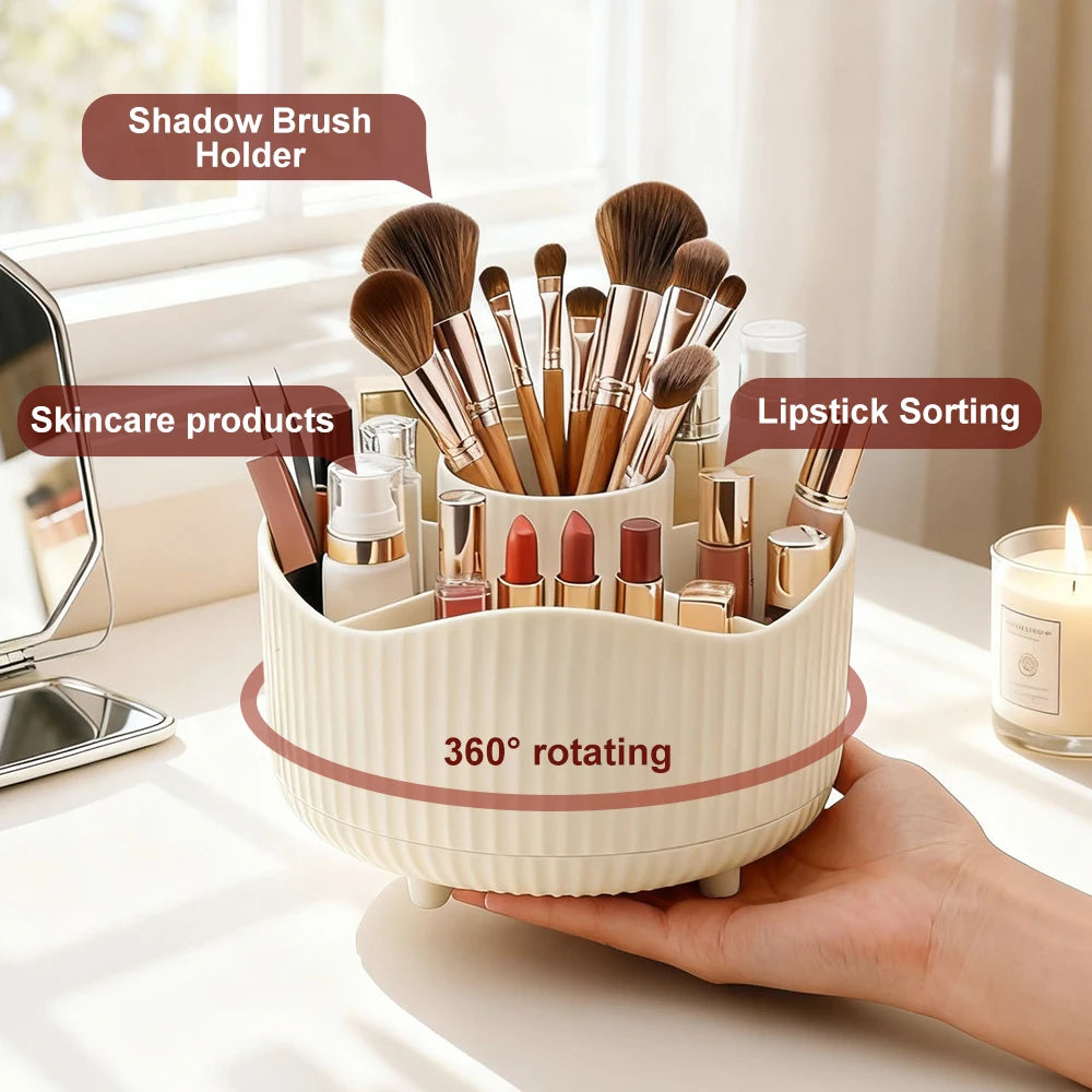 Rotating Makeup Organizer, Cosmetic Display Case with Brush Holder Perfume Tray, Storage Carousel for Vanity Bathroom Countertop CB DROPSHIPPING