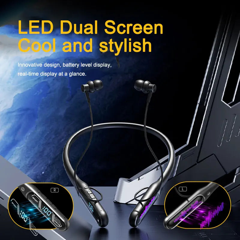 EARDECO 80Hrs Wireless Headphones HD Microphone 5.4 Bluetooth Headphone Waterproof Neckband Bluetooth Earphone Sport Bass Stereo