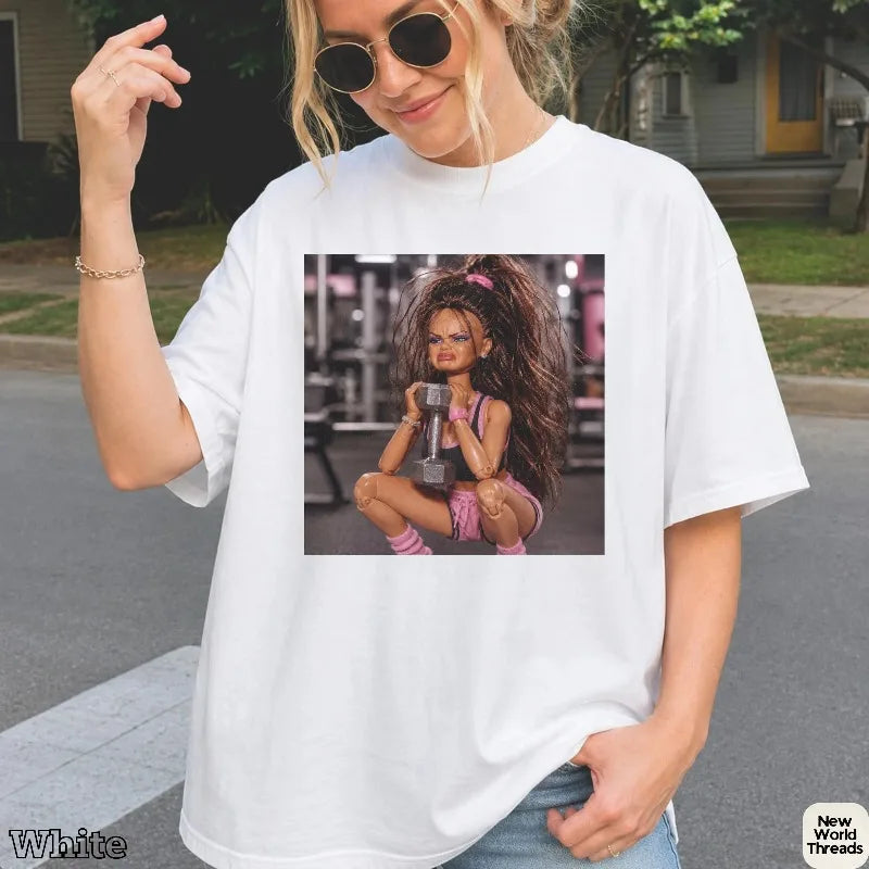 Fitness Doll Face Emoji T-shirt: Satirical and Humorous Fitness Doll Pattern T-shirt Summer Edition, Casual Men's T-shirt CB DROPSHIPPING