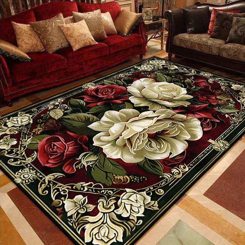 European Luxury Living Room Decoration Carpets Gorgeous Bedroom Sofa Side Large Area Rugs Cloakroom Non-slip Floor Mats Washable