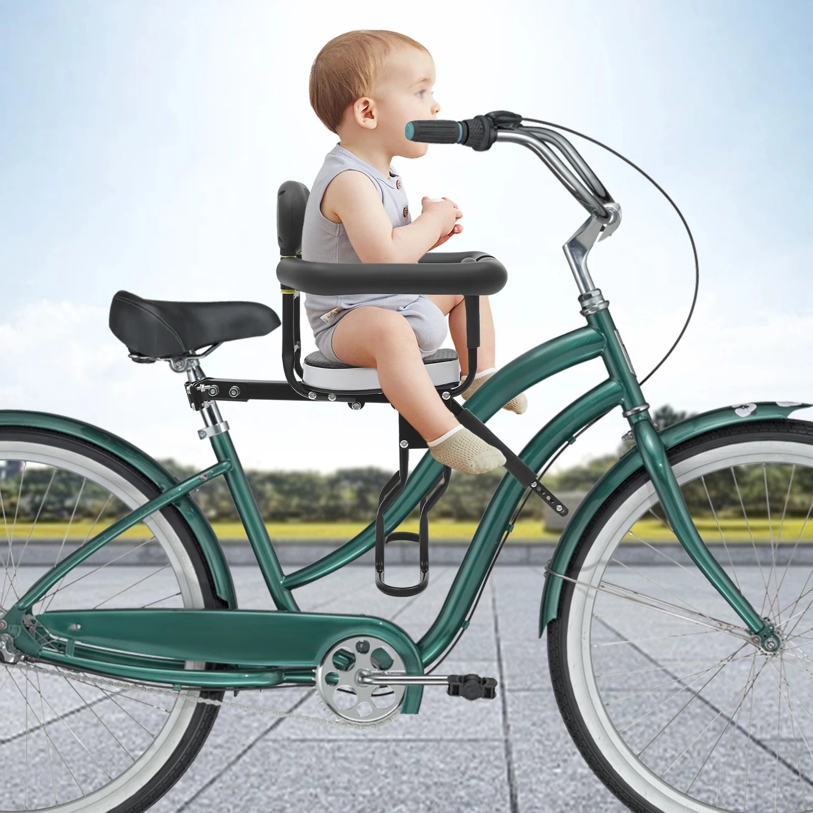 Front Mount Kids Bike Seat, Two Point Fixed Bicycle Child Seat, Removable Handrail Front Seat for Toddler,Steel PC Construction CB DROPSHIPPING