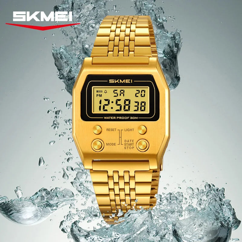 SKMEI 2460 Mens Wristwatches Stainless Steel Sport Luxury Retro LED Electronic Waterproof Digital Watch for Men Reloj Hombre CB DROPSHIPPING