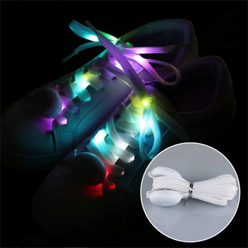 2Pcs LED Sport Luminous Shoelaces Glow Shoe Strings Round Flash Light Shoelaces Batteries No Tie Lazy Shoe Laces Party Decor