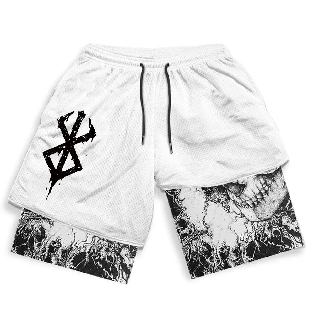 Sport Shorts Men 2 in 1 Gym Jogging Running Training Workout Shorts 3D Anime Berserk Breathable Beach Double-Layer Shorts Mens CB DROPSHIPPING