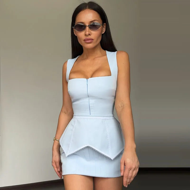 Print  Dress Women's Floral Satin Mini Dress Deep V-Neck Puff Sleeves Peplum Waistband Two-Piece Party Dresses Woman Clothes