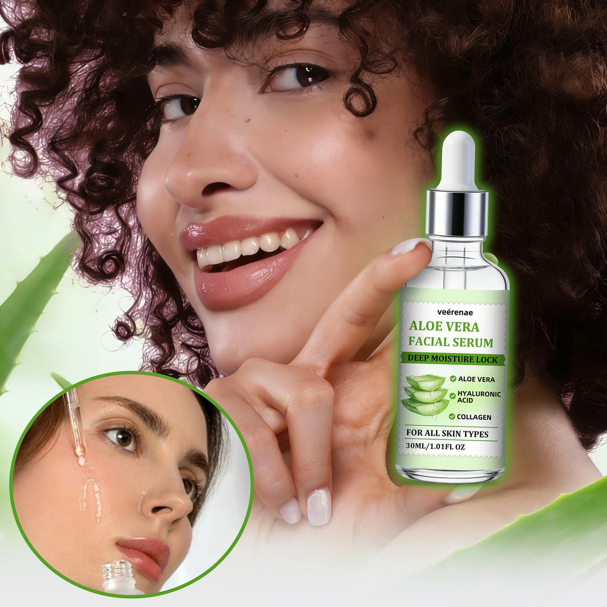 veérenae ALOE VERA FACIAL SERUM - Hydrating & Soothing, Oil‑Free, Quick‑Absorbing & Non‑Greasy, Perfect for Daily Skincare
