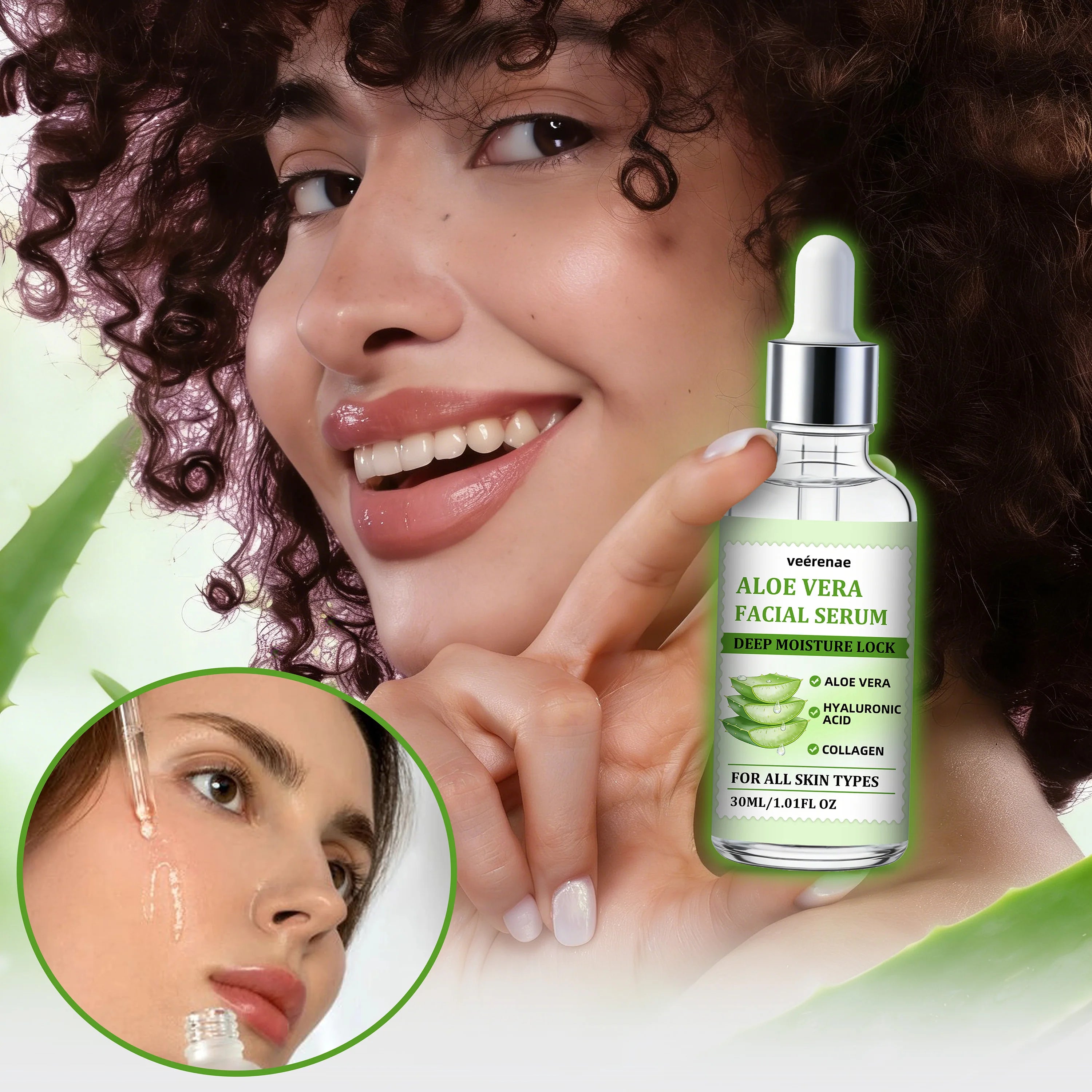 veérenae ALOE VERA FACIAL SERUM - Hydrating & Soothing, Oil‑Free, Quick‑Absorbing & Non‑Greasy, Perfect for Daily Skincare