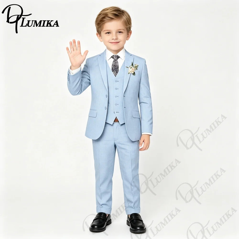 Handsome Linen Boys Suit 4-Piece Set with Floral Bow Tie 2026 Classic Formal Blazer Vest Pants for Ring Bearer Wedding Party CB DROPSHIPPING