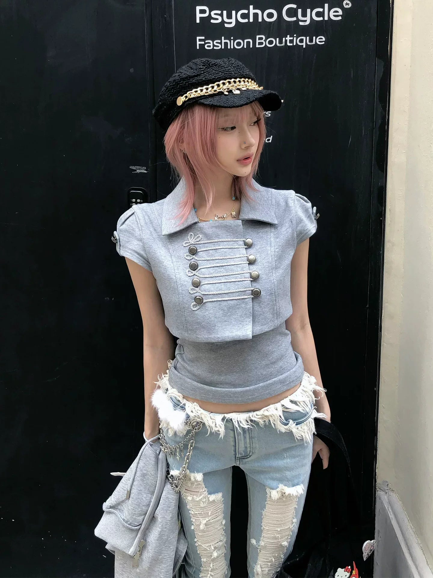 Fashionable American retro Y2K 2026 new Napoleon style short-sleeved lapel shirt t-shirt short-sleeved summer new women's item