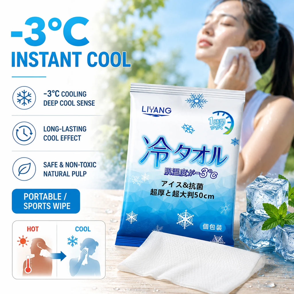 Extra Large Cooling Wet Wipes Instant Ice Cold Refreshing Summer Portable Oversized Sweat Wipes for Adult Sport Outdoor Driving