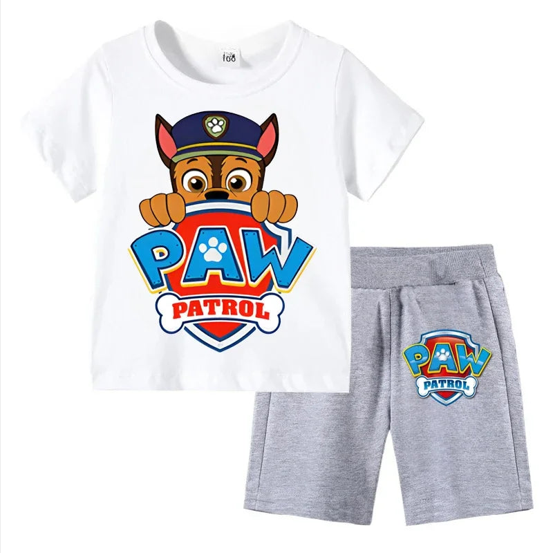Paw Patrol Kids Set Boys Short Sleeve T-Shirt Top+Shorts 2-Piece Outfits Boys Cartoon Suit 3-8Years Children Clothes For Summer CB DROPSHIPPING