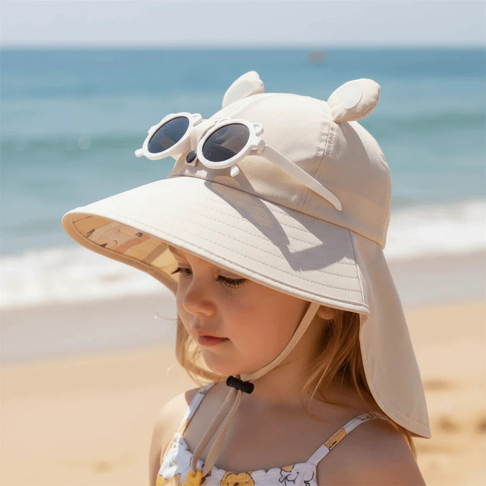 Big Brim Children's Sun Hat Sun Protection Extended Shawl Children Beach Cap Neck Cover Breathable Cartoon Fisherman Hat CB DROPSHIPPING