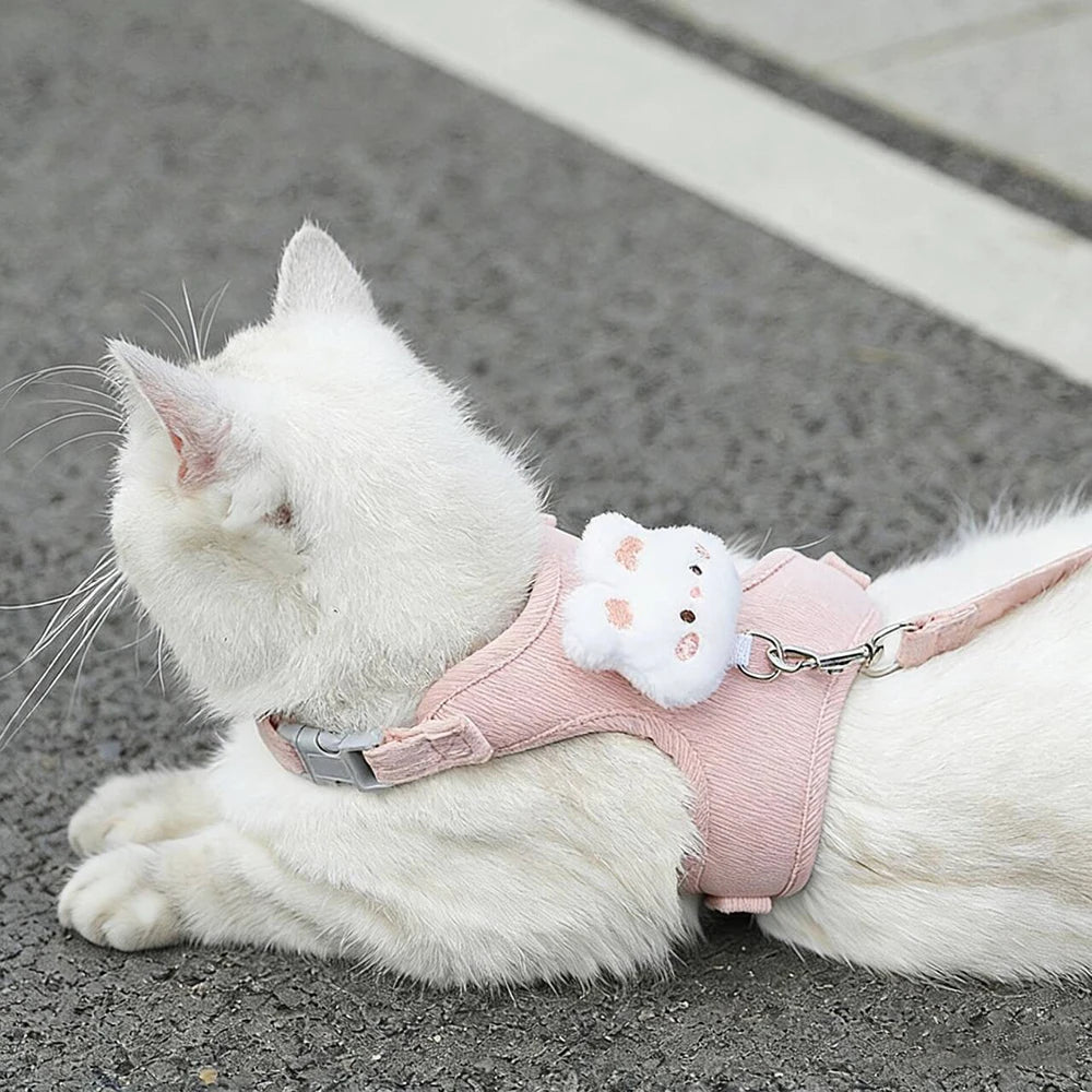 Cat Harness Leash Sets Adjustable Dog Harness for Small Dog Leash Breashable Cartoon Pet Harness Out Walking Dog Cat Accessories