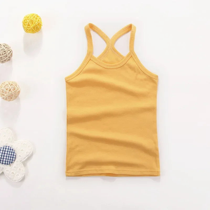 Summer Cotton Girls Vest Sleeveless Solid Color T-shirts Tees Kids Children Tops Baby Girl Casual Clothes Tshirt 2-12 Years CB DROPSHIPPING