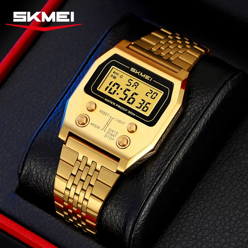 SKMEI 2460 Mens Wristwatches Stainless Steel Sport Luxury Retro LED Electronic Waterproof Digital Watch for Men Reloj Hombre CB DROPSHIPPING