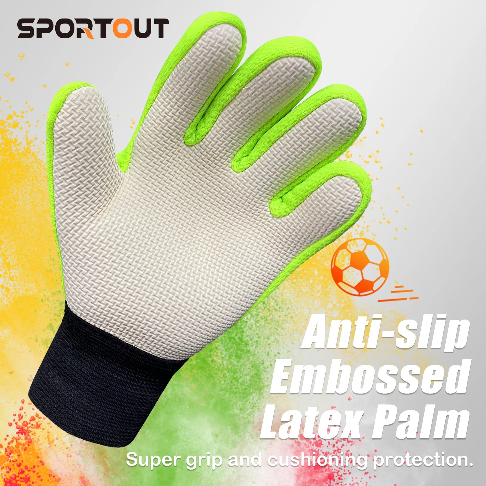 Sportout Kids Goalkeeper Gloves, Soccer Gloves with Double Wrist Protection and Non-Slip Wear Resistant Latex Material CB DROPSHIPPING