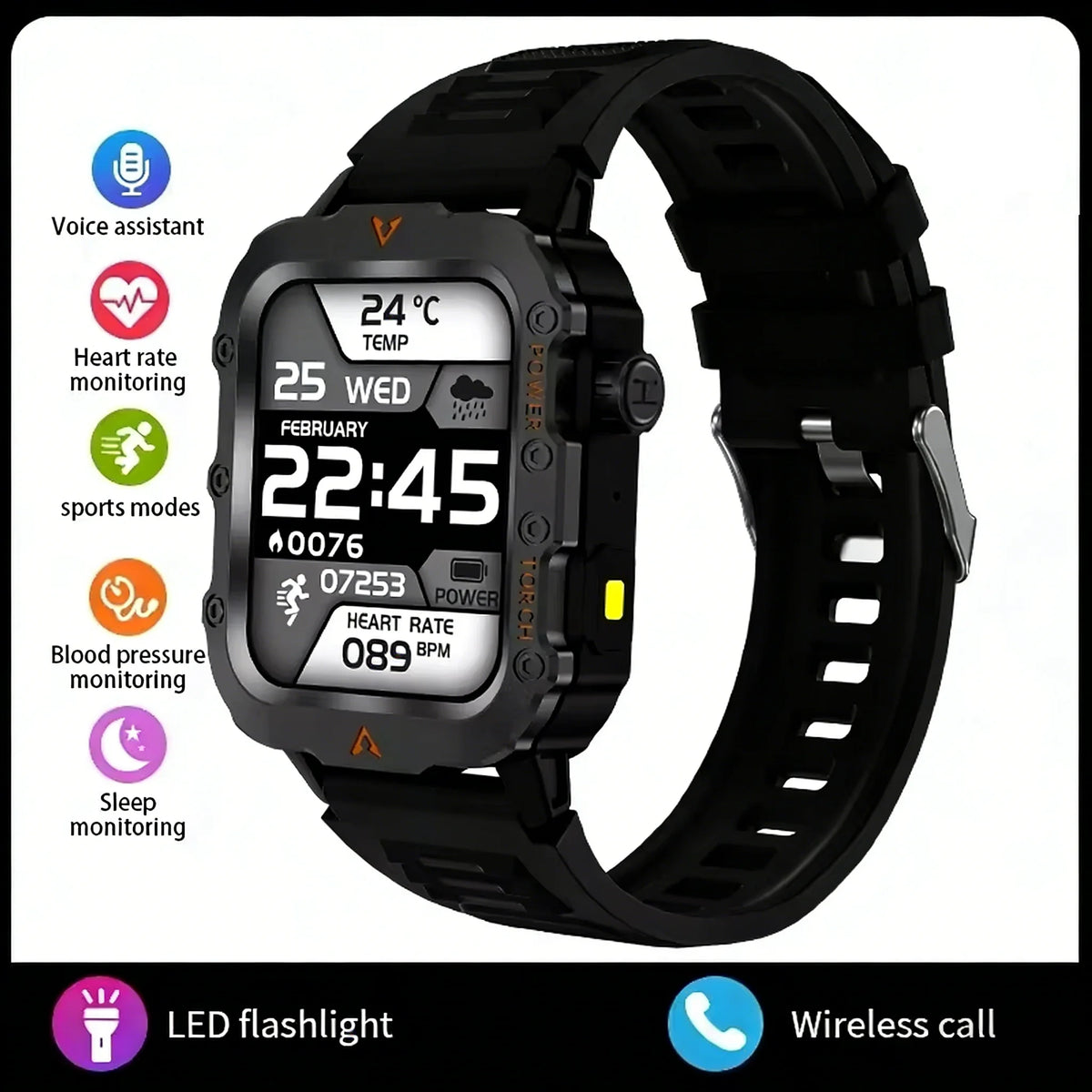 LAXASFIT 2026 New LED Men's Smart Watch Bluetooth Voice Control Multi-Sport Modes Health Monitoring Outdoor Sports Smartwatch