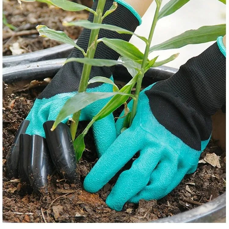 Garden Genie Gloves with Claws, Waterproof Rubber Gardening Gloves for Digging Planting Weeding, Protective Yard Work Gloves