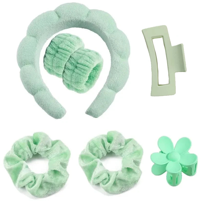 7Pcs Fashion Microfiber Washing Wristbands Scrunchies Puffy Headband Spa Bubble Headband for Washing Face Makeup Shower Skincare CB DROPSHIPPING